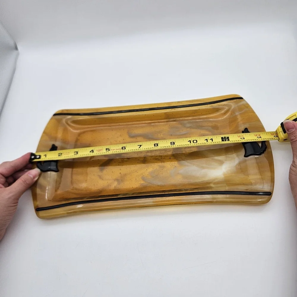 Southwest Coyote Fused Art Slag Glass Platter Dish Brown Black Handmade 14.5